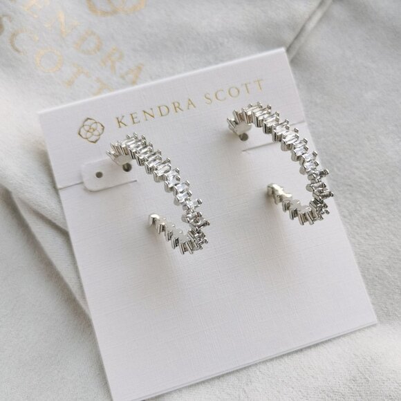 Kendra Scott Juliette Silver White Crystal Oval Hoop Earrings w/ dust bag - Picture 1 of 4
